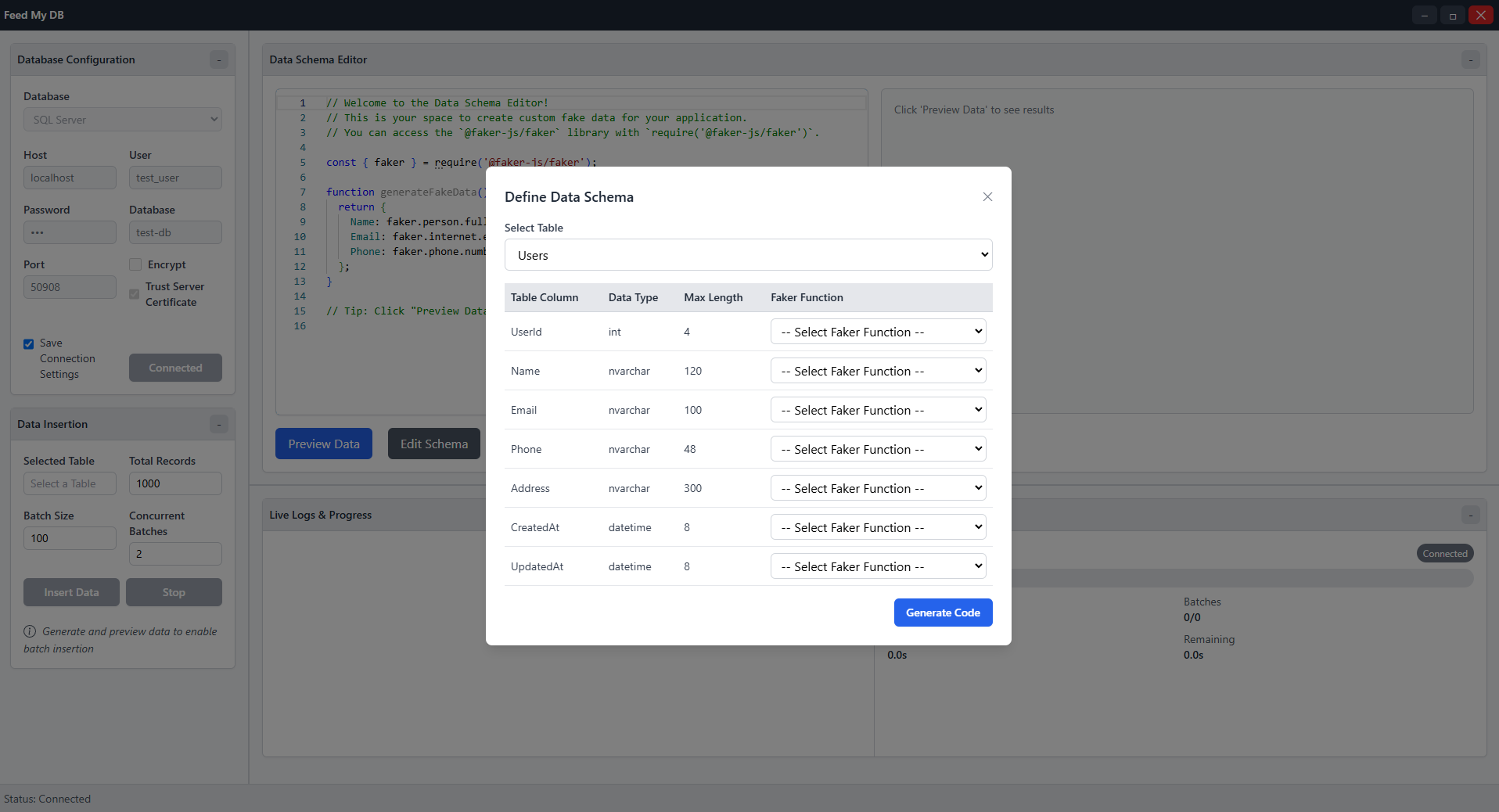Feed My DB application screenshot